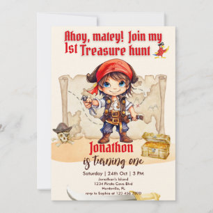 Cute Boys 1st Birthday Pirate Party Invitation