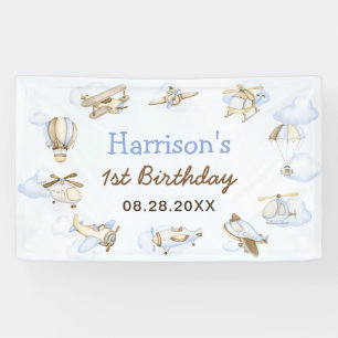 Cute Boy's Aeroplane Theme 1st Birthday Party Banner