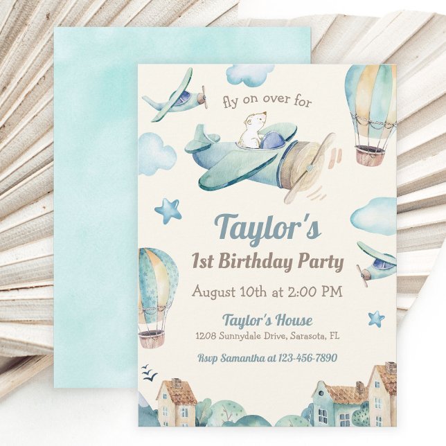 Cute Boy's Aeroplane Theme 1st Birthday Party Invitation (Creator Uploaded)