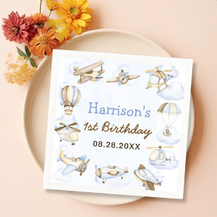 Cute Boy's Aeroplane Theme 1st Birthday Party Napkin