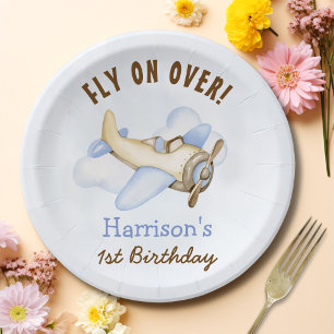 Cute Boy's Aeroplane Theme 1st Birthday Party Paper Plate