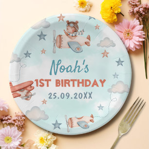 Cute Boy's Aeroplane Theme 1st Birthday Party Paper Plate