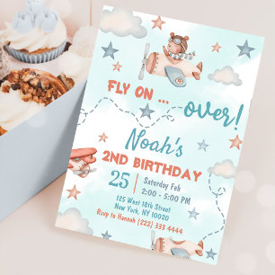 Cute Boy's Aeroplane Theme 2nd Birthday Party Invitation