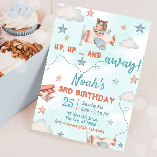 Cute Boy's Aeroplane Theme 3rd Birthday Party Invitation