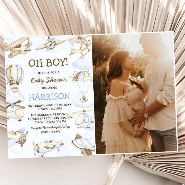 Cute Boy's Aeroplane Theme Baby Shower Party Photo Invitation (Creator Uploaded)