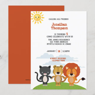 Cute Boys Animal Friends Kids Birthday Party Invitation