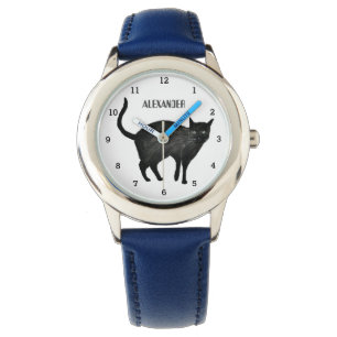 Cute Boys Black Cat Animal Kids Kitty Kitten Watch