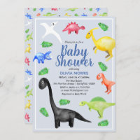 Cute Boys Blue Watercolor Dinosaur Baby Shower