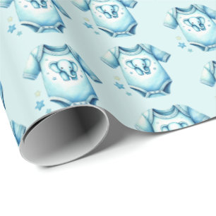 Cute boys bodysuit tiled baby shower wrapping paper
