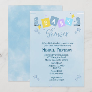 Cute Boys Cowboy Baby Shower Invitation