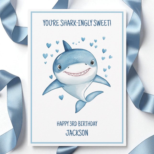 Cute Boys Custom Blue Shark Happy 3rd Birthday Card (Cute Boys Custom Blue Shark Happy 3rd Birthday Card)