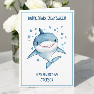 Cute Boys Custom Blue Shark Happy 3rd Birthday Card