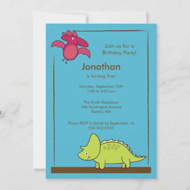Cute Boys Dinosaur Birthday Party Invitation (Front)