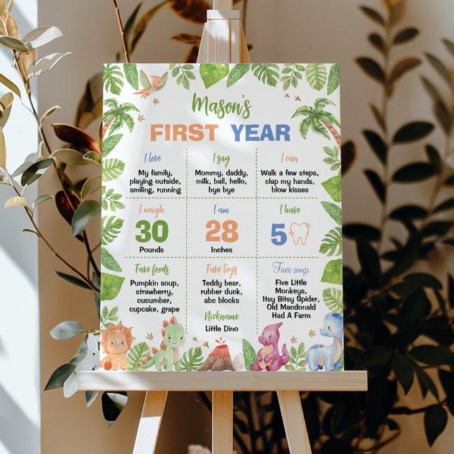 Cute Boys Dinosaur Birthday Party Milestone Poster (Creator Uploaded)