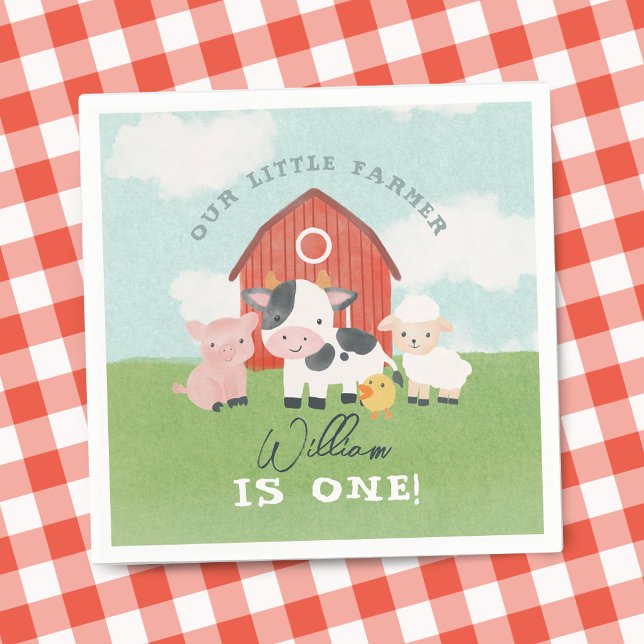 Cute Boys Farm Animal Cowboy Birthday Napkin (Creator Uploaded)