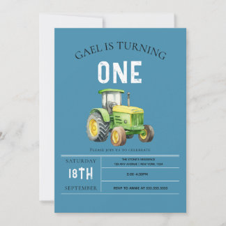 Cute Boys Farm Animals & Red Tractor 1st Birthday Invitation
