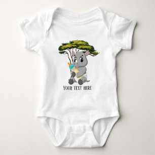 Cute boys jungle rhino add text baby bodysuit