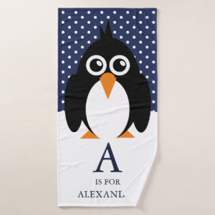 Cute Boy's Name Penguin Bath Towel