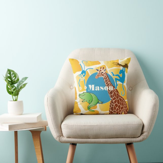 Cute Boy's Personalised Giraffe Monkey Alligator Cushion (Chair)