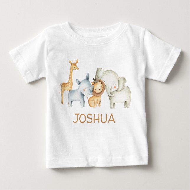 Cute Boys Personalized Safari Animals T-Shirt (Front)