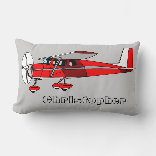 Cute Boy's Pillow, Red Aeroplane w/ Name Lumbar Cushion (Front)