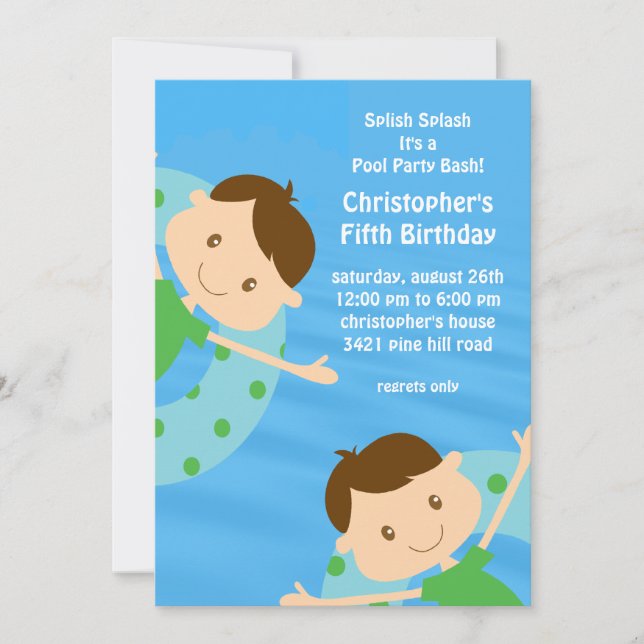 CUTE Boys Pool Party Birthday Invitation (Front)