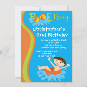 Cute Boys Pool Party Birthday Party Invitations