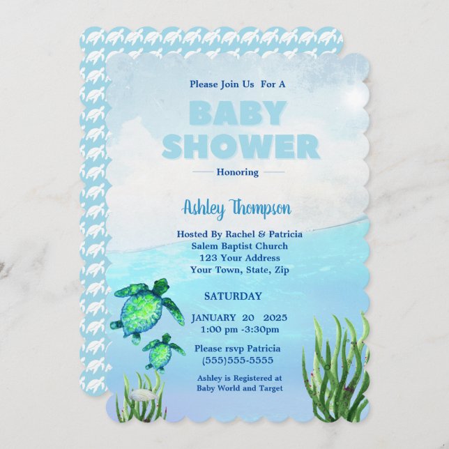 Cute Boys Sea Turtles Baby Shower Invitation (Front/Back)