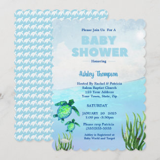 Cute Boys Sea Turtles Baby Shower Invitation