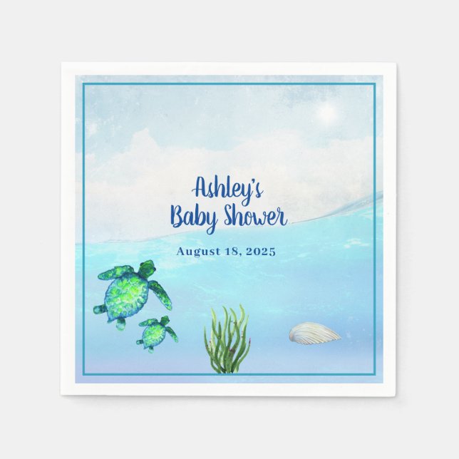 Cute Boys Sea Turtles Baby Shower Napkins (Front)
