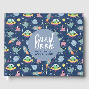 Cute Boys Space Pattern Baby Shower Guest Book