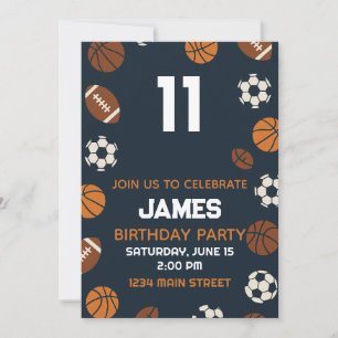 Cute Boys Sports Football Birthday Party Invitation