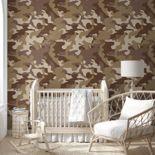 cute boys tiled camo brown nursery wallpaper