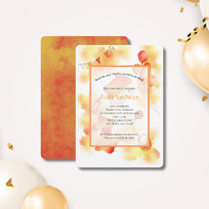 Cute Boys Watercolor Fall Baby Shower Illustration Invitation