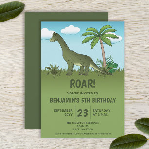 Cute Brachiosaurus Dinosaur Kid's Birthday Party Invitation