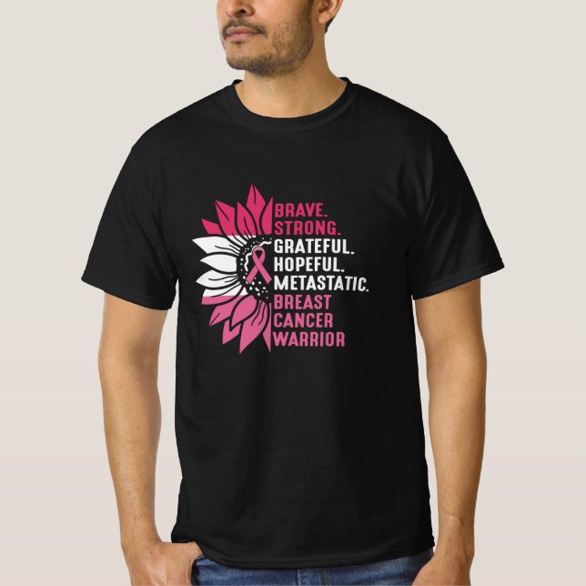 Cute Brave Strong Hopeful Breast Cancer Awareness T-Shirt (Front)