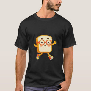 Cute Bread Cartoon Jumping Character T-Shirt