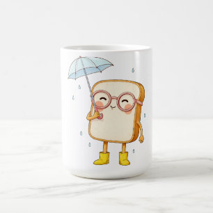 Cute Bread Character with Umbrella – Cosy Rainy Coffee Mug