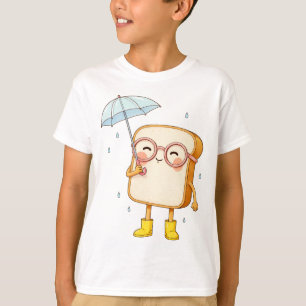 Cute Bread Character with Umbrella – Cosy Rainy T-Shirt
