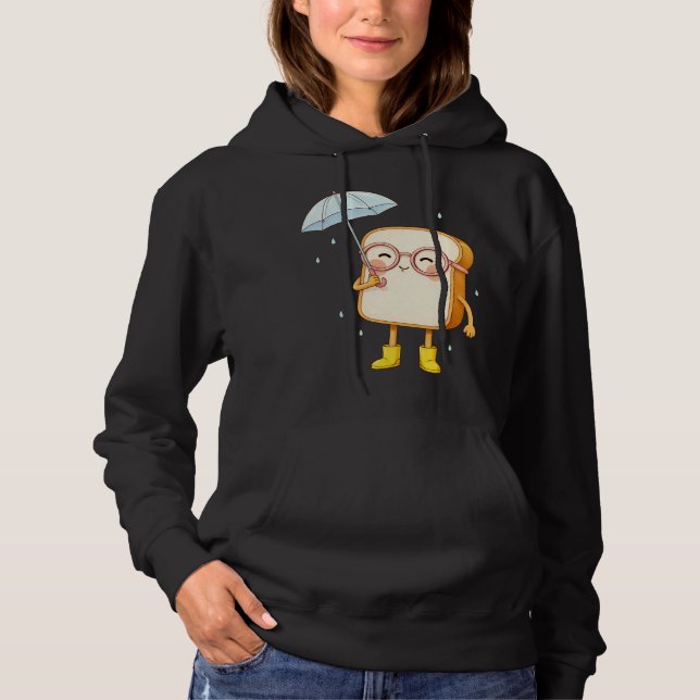 Cute Bread Character with Umbrella – Cozy T-Shirt Hoodie (Front)
