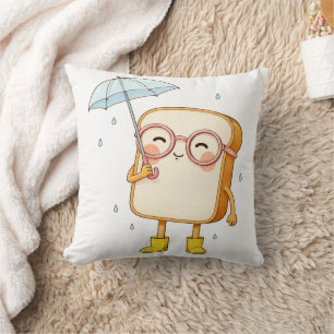 Cute Bread Character with Umbrella-Throw Pillow