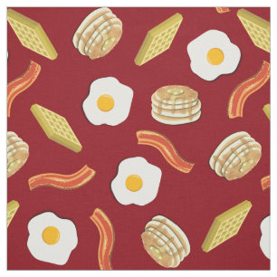 Cute Breakfast Kids Bacon Eggs Pancakes Waffles Fabric