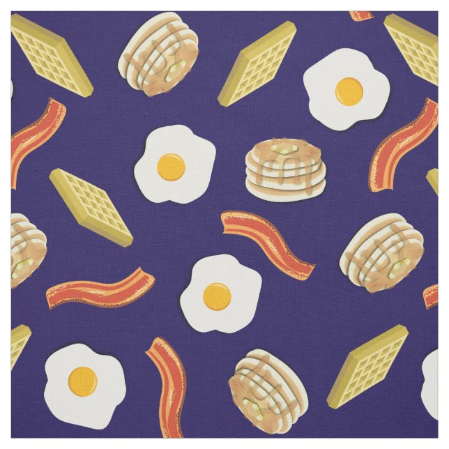 Cute Breakfast Kids Bacon Eggs Pancakes Waffles Fabric (Swatch)