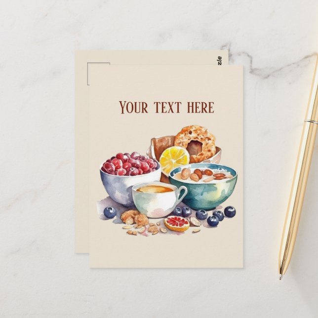 Cute breakfast lovers add text postcard (Front/Back In Situ)