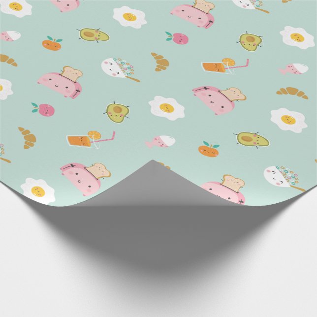 Cute Breakfast on mint Wrapping Paper (Corner)