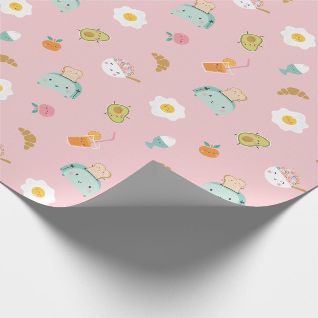 Cute Breakfast on pink Wrapping Paper (Corner)