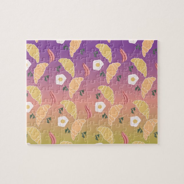Cute Breakfast Pattern and Rainbow Ombre Gradient Jigsaw Puzzle (Horizontal)