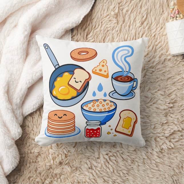 Cute Breakfast Pattern – Kawaii Food Seamless Cushion (Blanket)