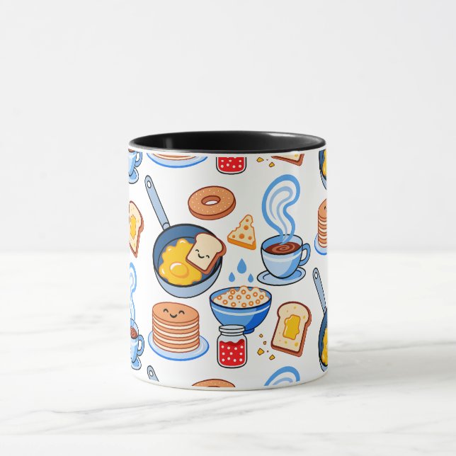 Cute Breakfast Pattern – Kawaii Food Seamless Mug (Center)