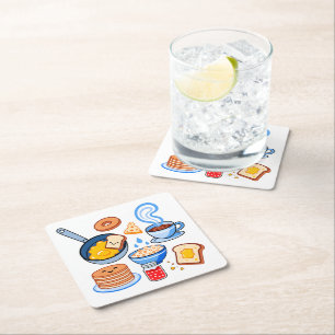 Cute Breakfast Pattern – Kawaii Food Seamless Square Paper Coaster